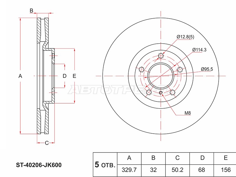 Диск тормозной (Перед) Infiniti EX25 11-13  / EX35 07-13  / EX37 07-13  / G25 10-14  / Nissan Skyline 06-15 (SAT: ST-40206-JK600)