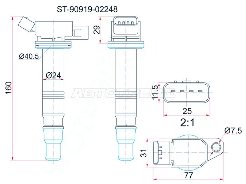 Катушка зажигания TOYOTA 2AZ-FE 05- /ACU2# /ACU3# /1AZ-FSE /1NZ-FE 04- NCP9# /NCP100 /NCP11# /NZE12# /NZE15# (SAT: ST-90919-02248)