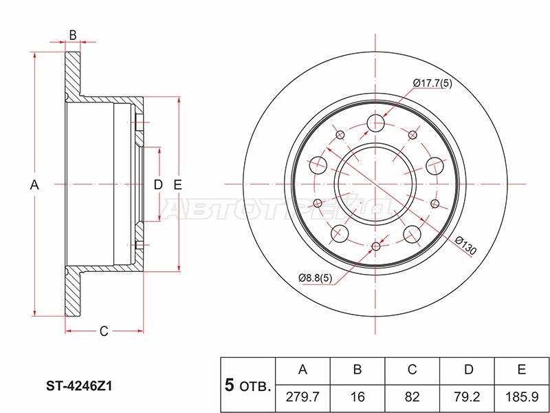 Диск тормозной (Зад) Peugeot Boxer 06-14  / Citroen Jumper 94-14  / Fiat Ducato 06- (SAT: ST-4246Z1)