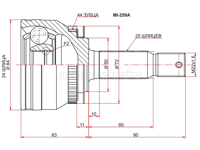 Шрус наружный с кольцом ABS KIA CERATO I 04-09 /SPECTRA 04-09 (SAT: MI-259A)