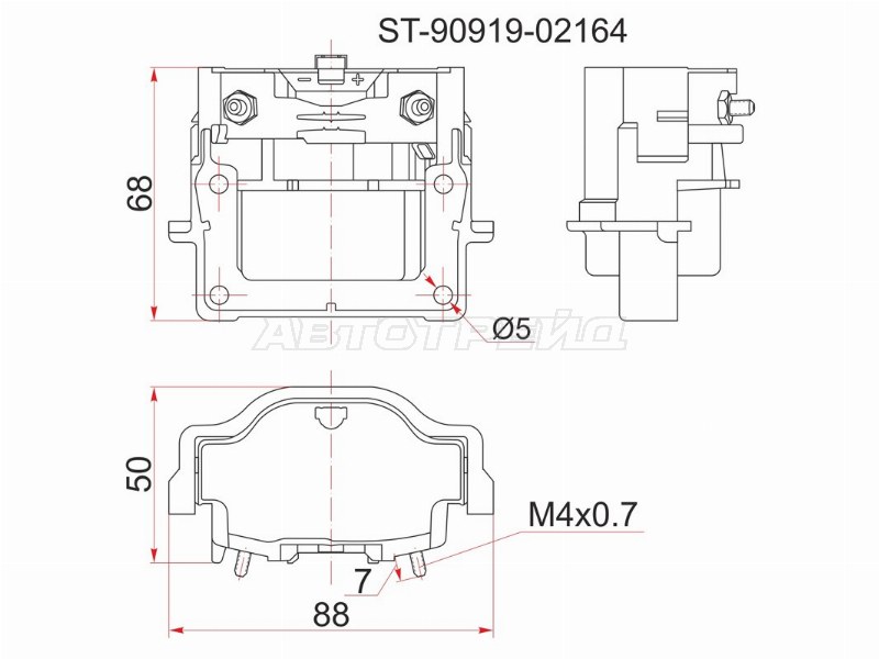 Катушка зажигания TOYOTA #A-ser /#E-ser /1RZ /2RZ, EL## /AE## /EE## /ET### /AT19# /212 (SAT: ST-90919-02164)