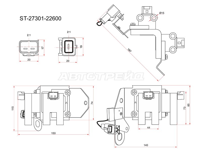 Катушка зажигания HYUNDAI GETZ 02- /ACCENT 99- (SAT: ST-27301-22600)