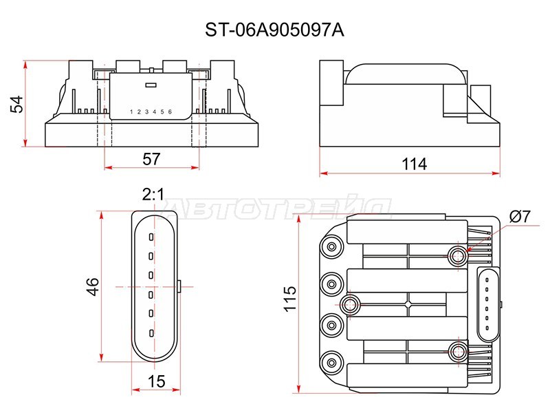 Катушка зажигания VAG OCTAVIA 00-04 /BORA 98-05 /GOLF 99-06 /CADDY 06- /TOURAN 06-09 (модуль) (SAT: ST-06A905097A)