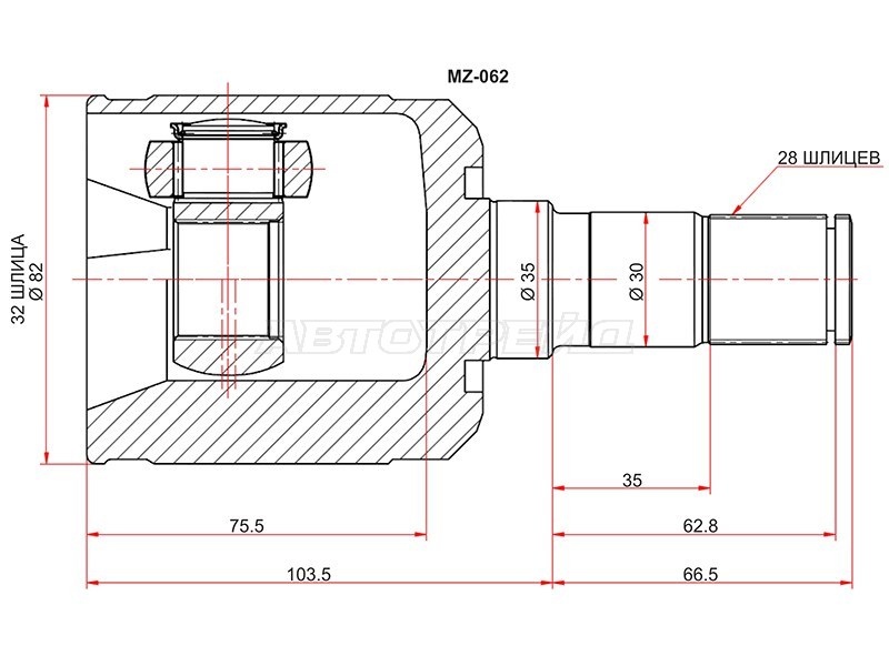 Шрус внутренний LH MAZDA 6 GH МКПП (SAT: MZ-062)