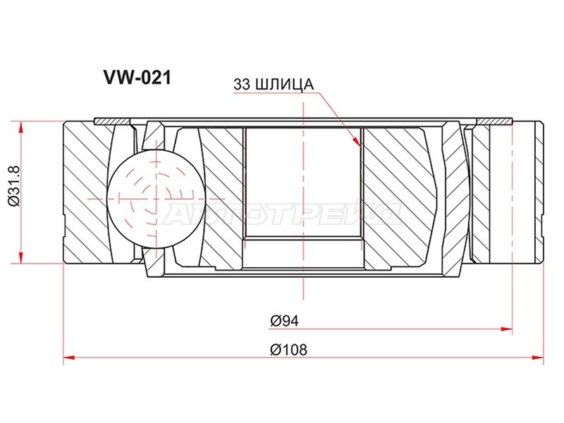 Шрус внутренний VOLKSWAGEN TRANSPORTER Т4 90-94 (SAT: VW-021)